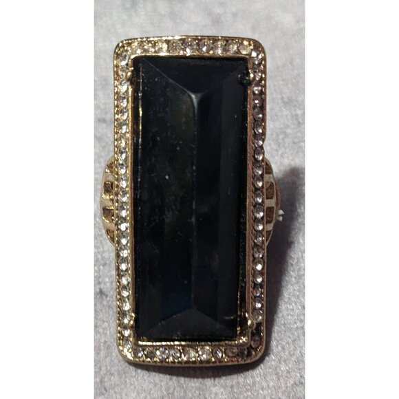 Art Deco Style Glam Black And Gold Stretch Statement Ring Size 6 3/4 - Picture 16 of 16